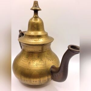 Vintage Brass Etched Flower Design Teapot